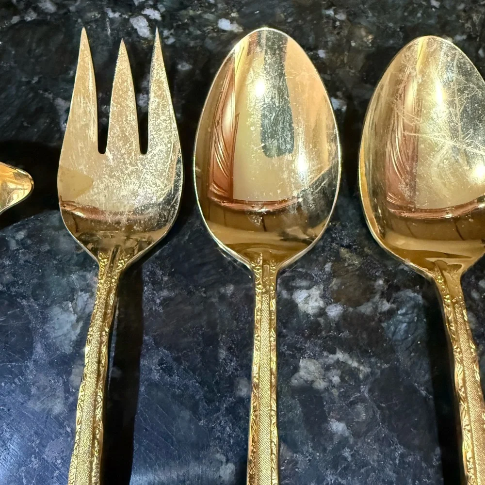 Vintage Cosmos Japan Gold‎ Plated Serving Utensils Spoons Ladle Fork J